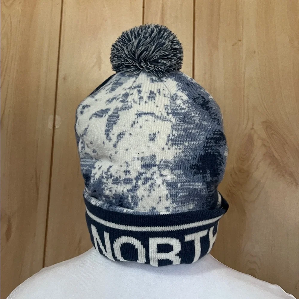 The North‎ Face Kids Youth Blue and White Pom-Pom Beanie ONE SIZE